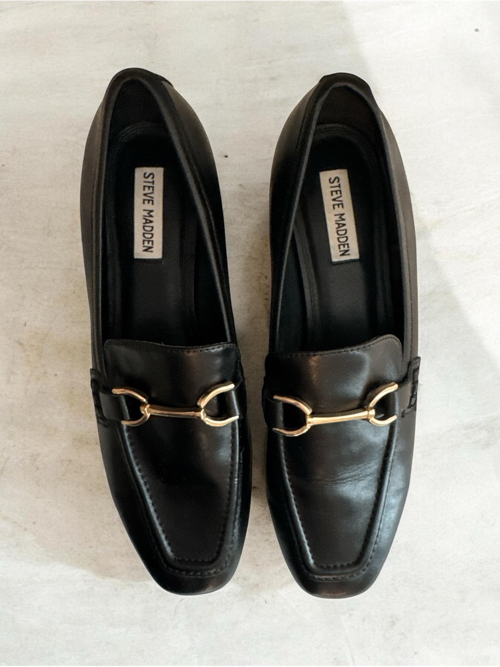Steve Madden Black Loafers with Gold Horsebit Detail
